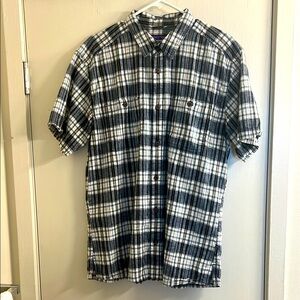 Patagonia Black and White Plaid Button Down Shirt